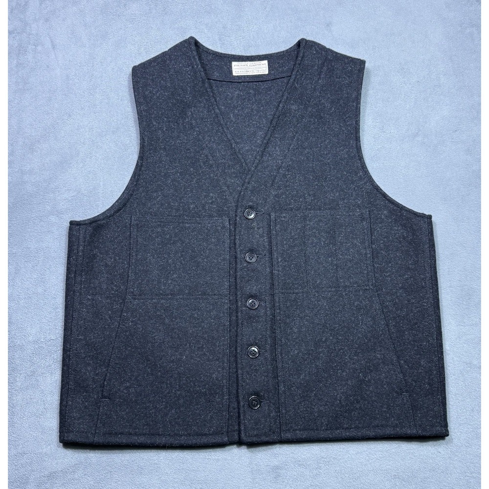 VINTAGE Filson Mackinaw Wool Cruiser Vest Mens L USA Charcoal Virgin Wool Dad